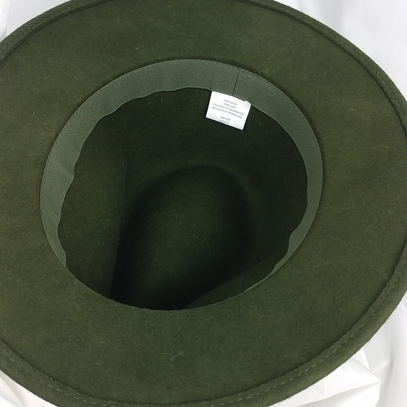 Women's Green Wool Wide Brim Fedora Hat - Picture 4 of 4
